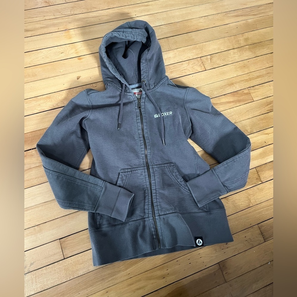 American Giant boxer embroidery patch grey full zip hoodie‎ womens